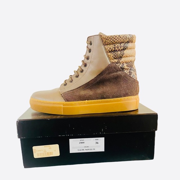 RENVY LEATHER TAUPE PADDED HI- TOPS - Picture 9 of 9